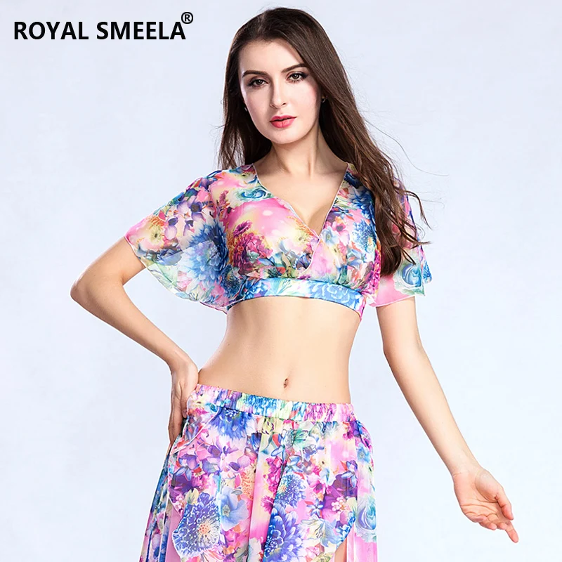 Женский костюм для танца живота шифоновый топ с цветочным принтом