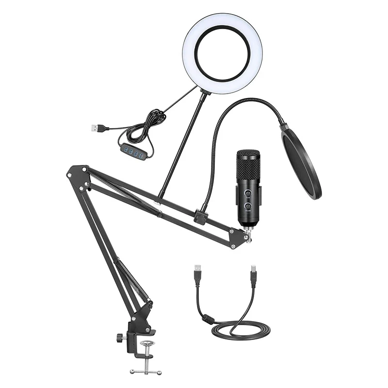 

Usb-микрофон для компьютера с селфи кольцо светильник, конденсаторный компьютера кардиоидный микрофон для Подкаст, игра, YouTube, транслируйте и...