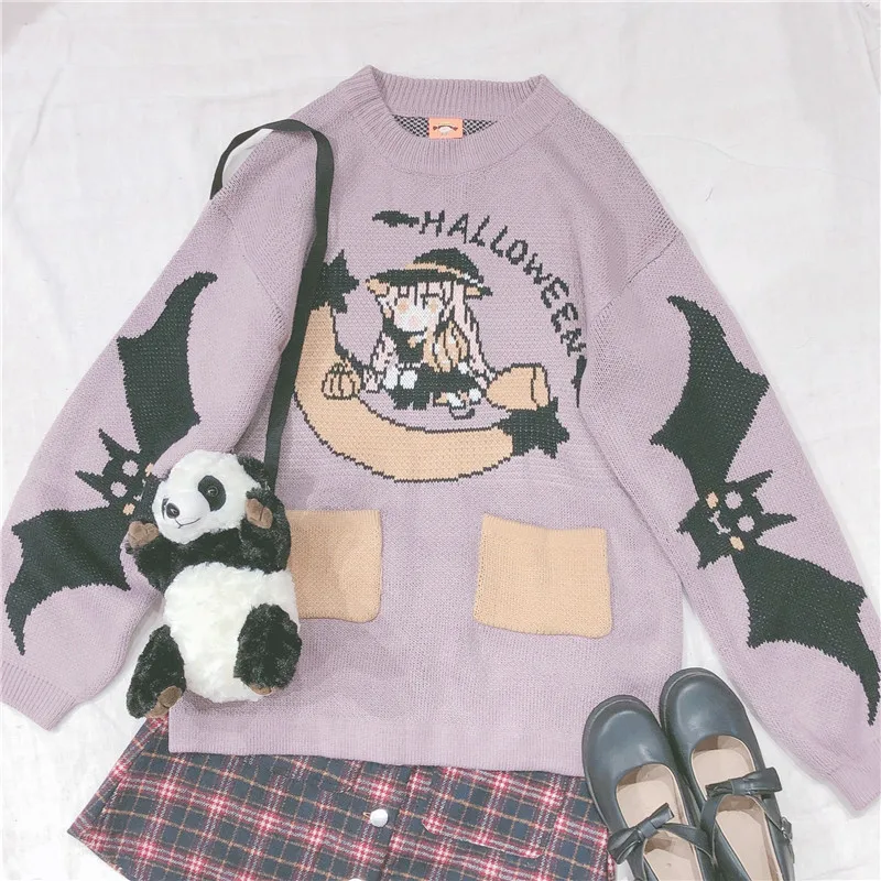 Свободный жаккардовый свитер с рисунком из мультфильма пуловер круглым вырезом