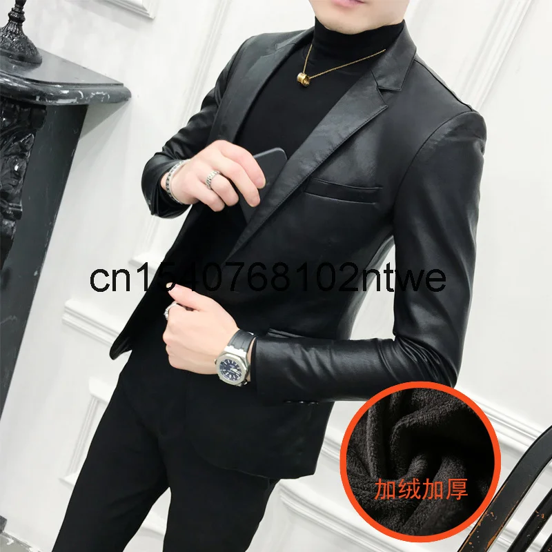 

Autumn and winter 2021 new men's leather coat fashion Lapel PU leather coat hairdresser night club men's leather fashion