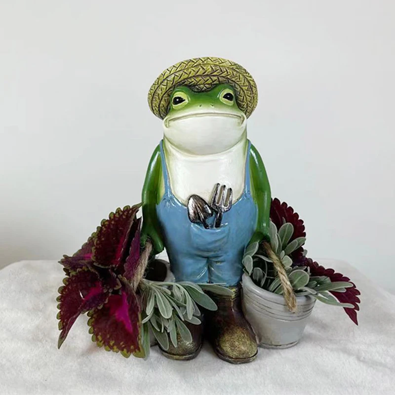 

Frogs Garden Statue Decoration Holding Baskets of Flowers Resin Statues Outdoor Accessory for Yard Home Garden QP2