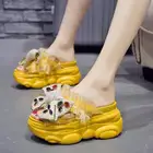 Женские массивные шлепанцы, летние шлепанцы ярких цветов на высокой платформе, с кристаллами, пляжные шлепанцы на высоком каблуке 2021 см, 8,5