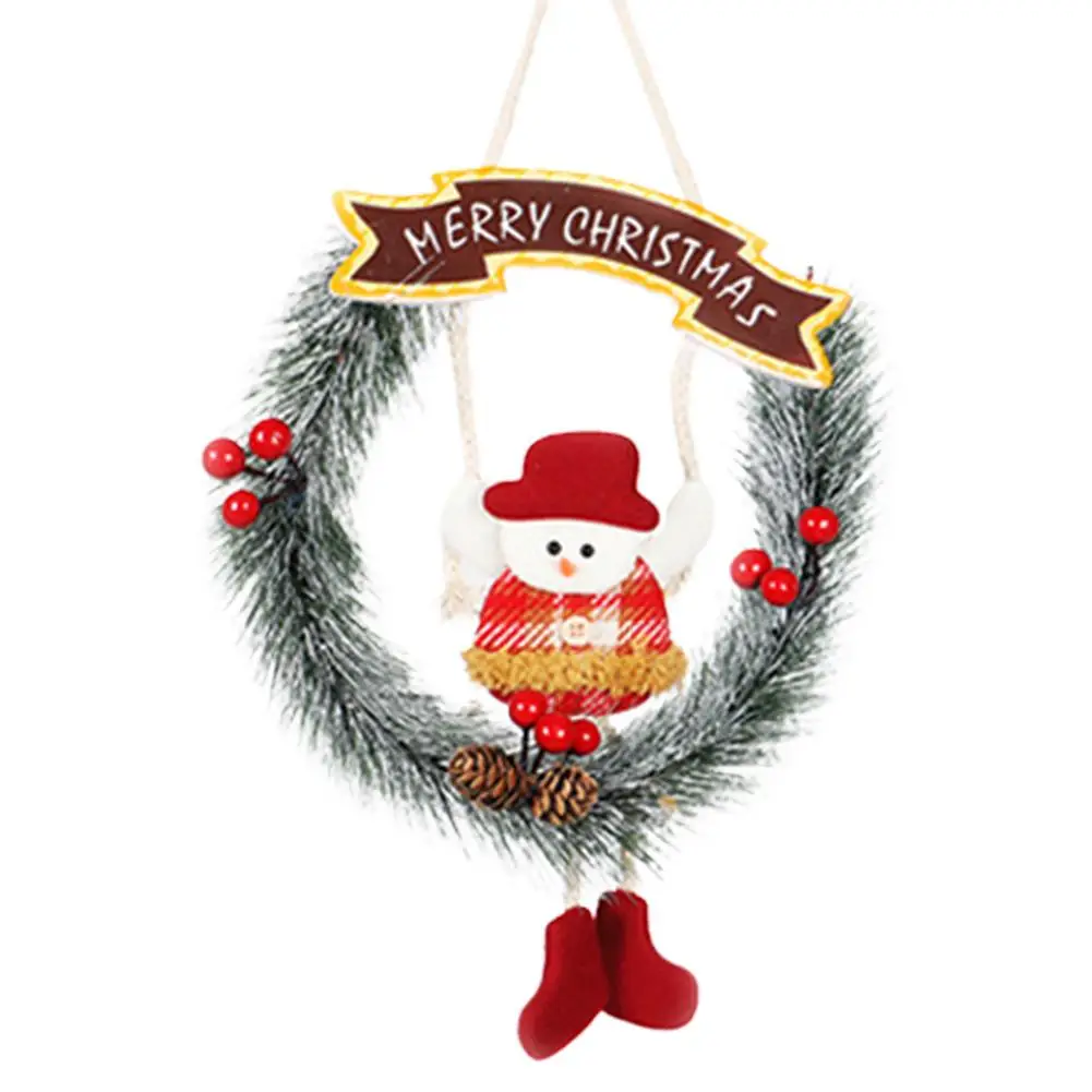 

Christmas Wreaths Pendant Santa Reindeer Snowman Winter Wreaths Merry Christmas Sign 9.06inch Plush Innovative Front Door Wrea