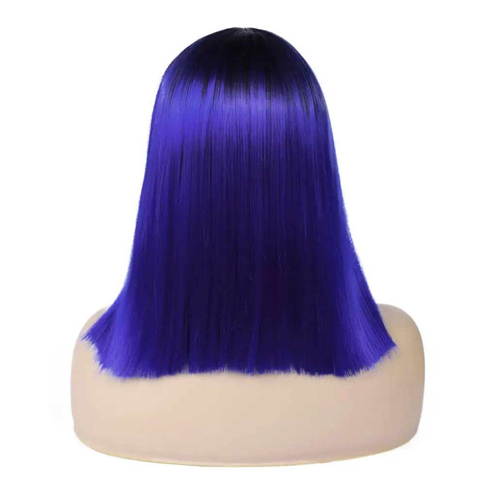 HANNE короткие прямые парики для женщин Ombre черный/коричневый/Блонд/розовый волосы синтетические натуральные парики для косплея или вечерние - Цвет: Blue