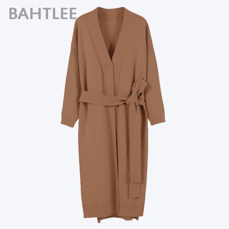 Женское кашемировое пальто BAHTLEE с поясом свитер v-образным вырезом осенне-зимний