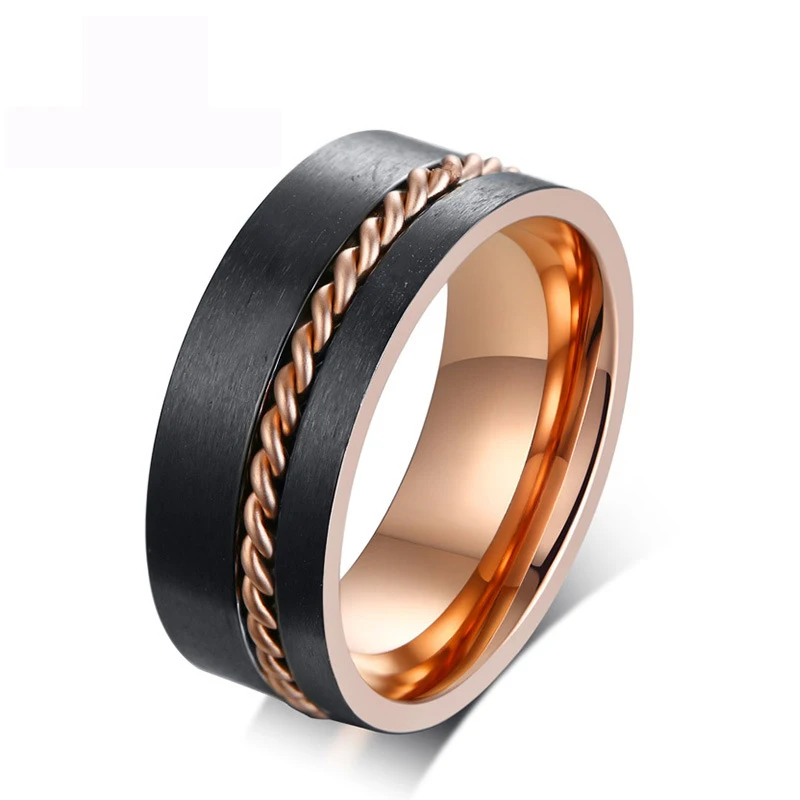 

Rotatable 8MM Rose Gold Titanium Steel Rings Accessories Jewel Ring Fashion Jewelry Lover Lovers Birthday Male Party Gifts Men
