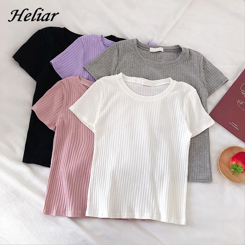 Футболка женская летняя однотонная с круглым вырезом и коротким рукавом |