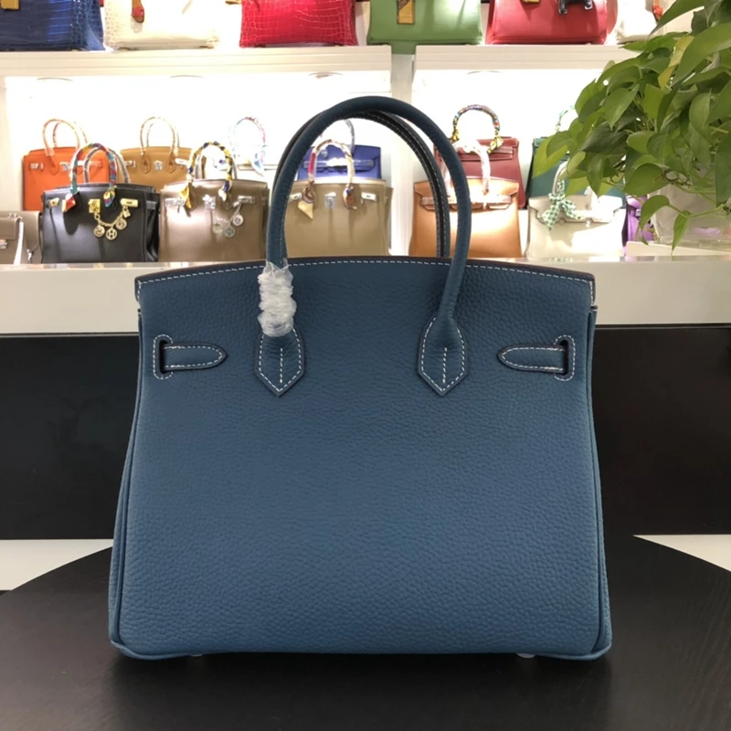 

Genuine Leather BK Bag H Classic Golden Hardware Handbag Female Head Layer Cowhide Lychee Pattern Crossbody Soft Large Capacity