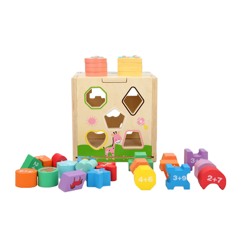 

1 Set Cartoon Geometric Shape Intelligence Box Wood Colorful Matching Plaything