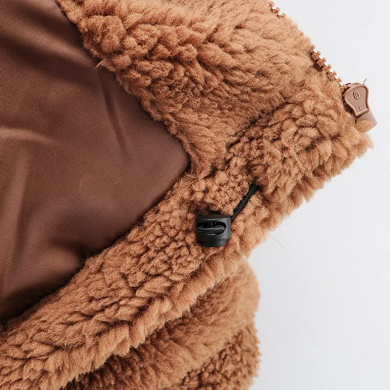 

Artsnie Teddy Turtleneck Coats Women Winter Long Sleeve Oversized Jacket Female Zipper Double Pockets Warm Fleece Coats Chaqueta