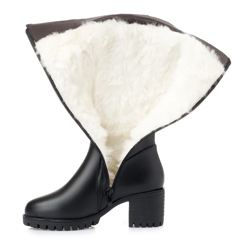 Fujin/шерстяные женские зимние сапоги Теплые до колена из натуральной кожи на меху