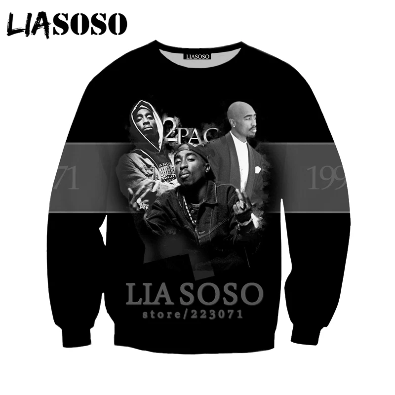 2pac Толстовка LIASOSO Модные мужские и женские толстовки 3D принт Рэпер Хип Хоп Уличная одежда с длинным рукавом Топы пуловер с круглым вырезом B182-06 - Цвет: 2