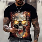 Футболка мужская Готическая в стиле тяжелых металлов, модная рубашка с принтом пламени, черепа, ужаса, оверсайз с локомотивным воротником, европейские размеры
