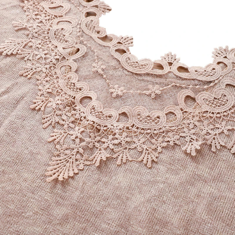 

Kayotuas Women Sweater Pullover Elegant Lace Backless Long Sleeve Jumper Top Knitted Female Ladies Clothes Flower Streetwear