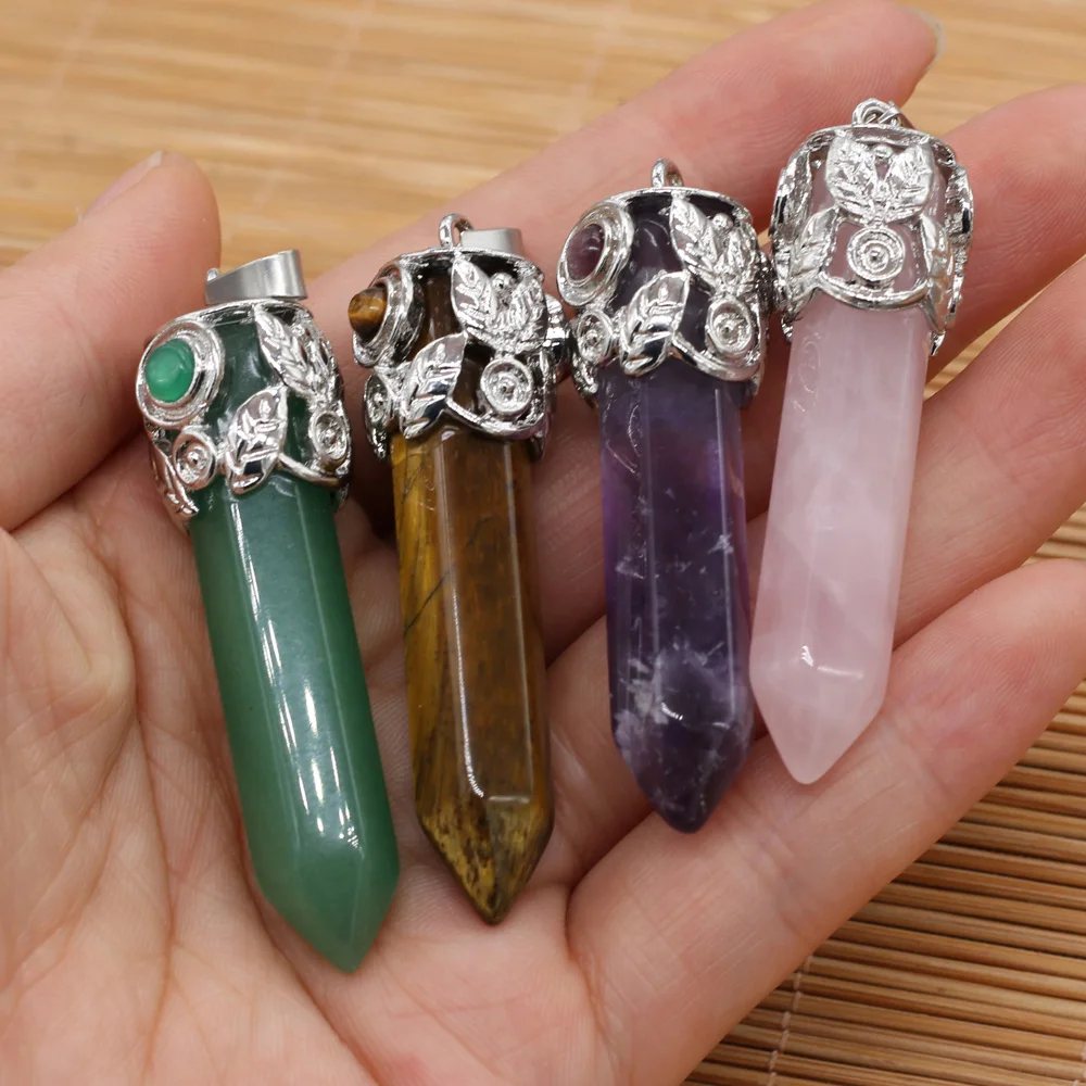 

Natural Stone Pendant Retro Metal Alloy Cylindrical Exquisite Gem Charms For Jewelry Making DIY Bracelet Necklace Accessories