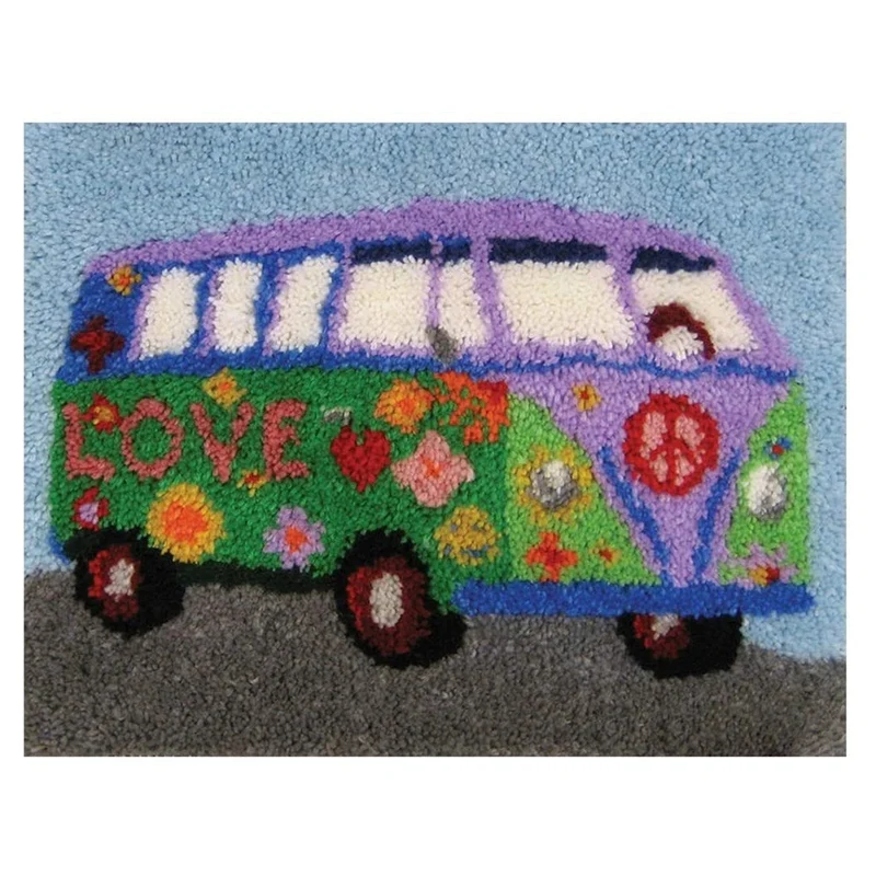 

Latch Hook Kits DIY Crochet Yarn Kits,Flower Car Carpet Embroidery Hook Rug Kit Needlework Sets for Kids or Adults
