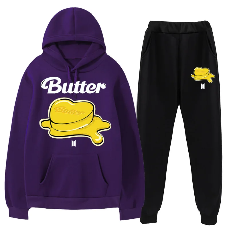 

Kpop Bangtan Boys Butter Hooded Set Men/Women Casual Sweatshirt Sweatpants Loose Pullover Hoodie Pants Unisex Streetwear Tee Top