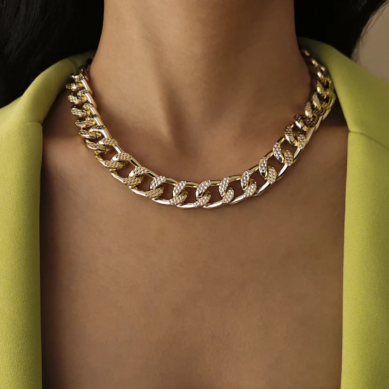 

High Quality Cuban Choker Necklace Collares Punk Vintage Chunky Thick Link Aluminum Chain for Women New Year Jewelry Accessories