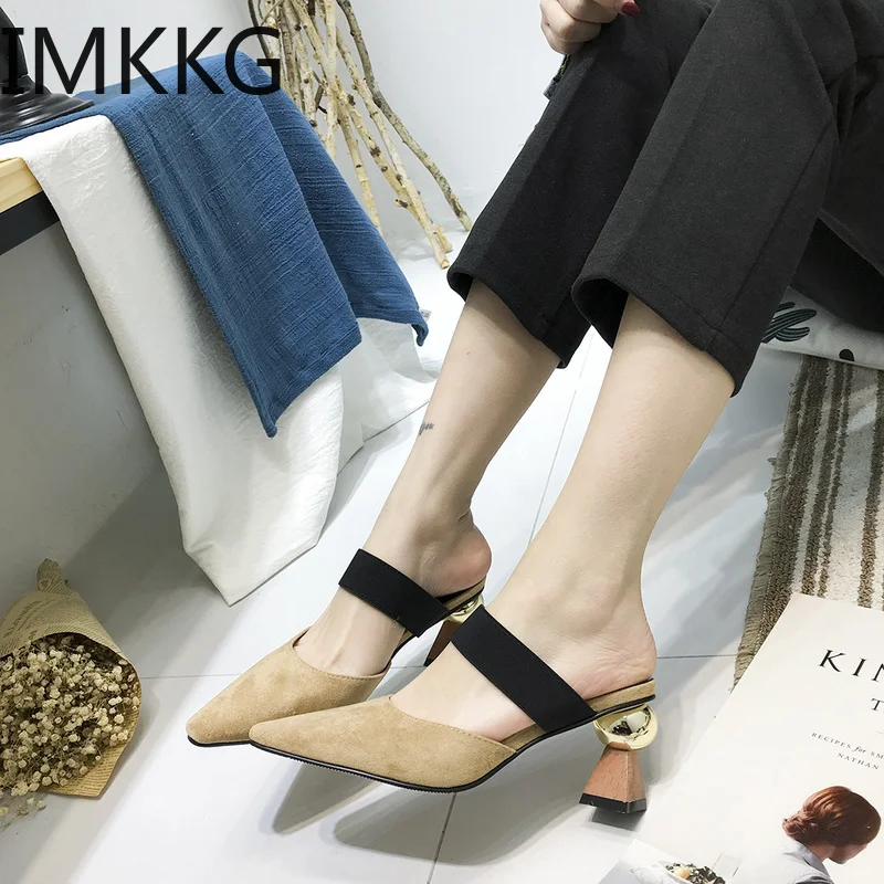 Летние женские тапочки модные босоножки на высоком каблуке мюли сандалии