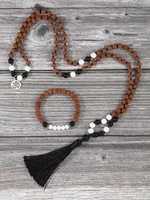 yuokiaa black onyx rudraksha bead108 mala meditation necklace bracelet om buddha charm knotted bead tassel pendant jewelry set