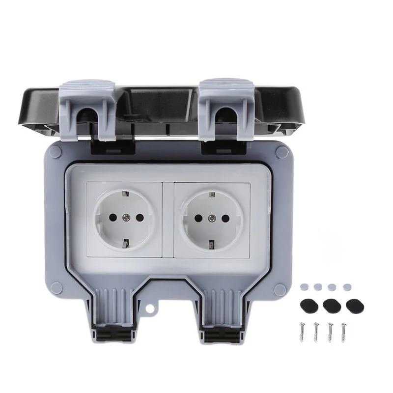 

Outdoor Wall Switch Socket IP66 Weatherproof Dustproof Power Outlet EU Standard 2gang socket enclosure