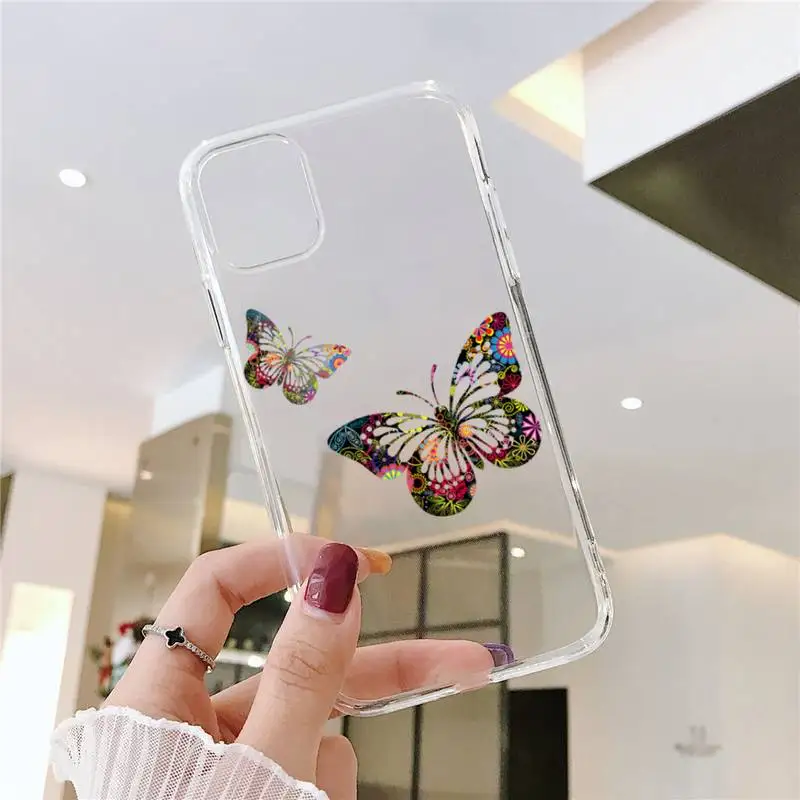 

Beauty Butterfly Phone Case Transparent Clear for iPhone 11 12 mini pro XS MAX 8 7 6 6S Plus X 5S SE XR 2020