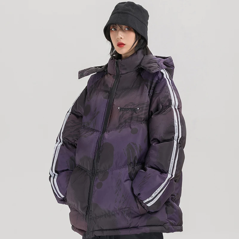 Светоотражающая полосатая куртка парка с принтом чернил граффити Мужская зимняя