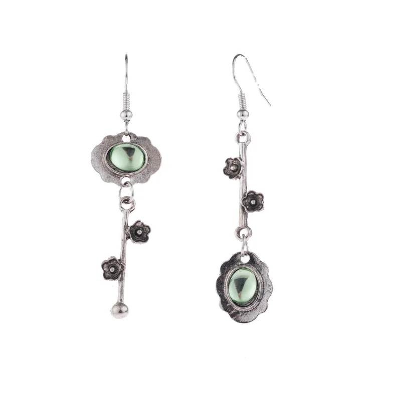 

Vintage Pendientes Blue Moonstone Drop Earrings for Women Jewelry Antique Silver Color Plant Tree Branch Flower Earrings