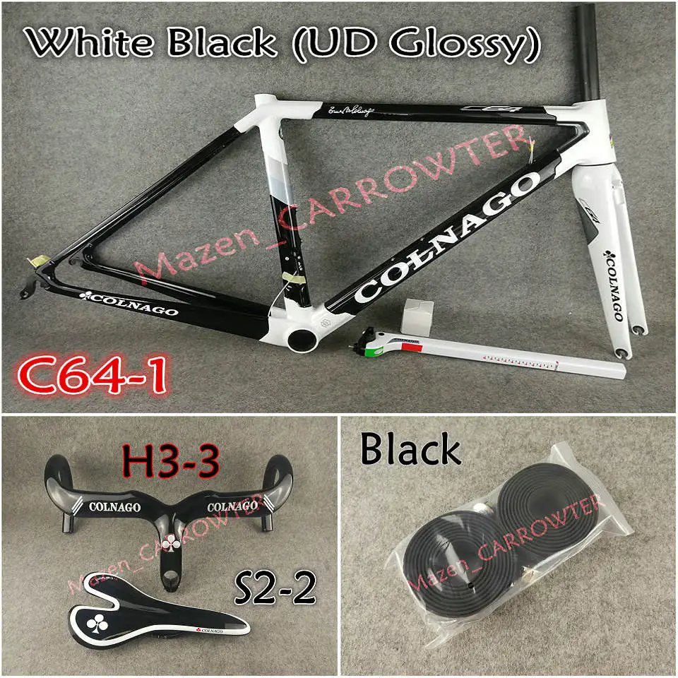 T1100 UD глянцевый белый черный Colnago C64 карбоновая рама+ руль+ седло+ клетки для бутылок+ 50 мм карбоновый комплект колес Novatec A271 ступицы - Цвет: Package 3