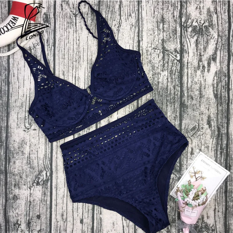 Женский кружевной купальник LONZO комплект из 2 предметов с высокой талией пуш-ап
