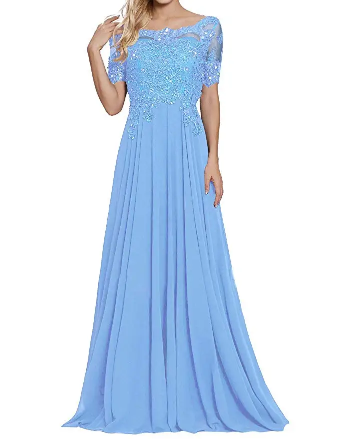 Light Blue Круглый вырез с коротким рукавом для мамы платье на свадьбу со шнуровкой Аппликация из бисера встроенный мини для свадебной вечеринки - Цвет: Light Blue