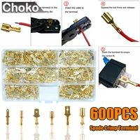 600pcs 2 84 86 3mm male female spade connectors wire crimp terminal block with insulating sleeve assortment kit pins chains