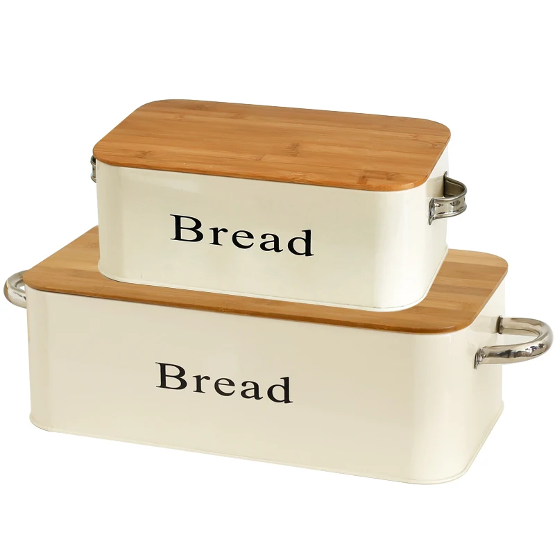 

powder coat cream galvanized bread storage box with bamboo cover