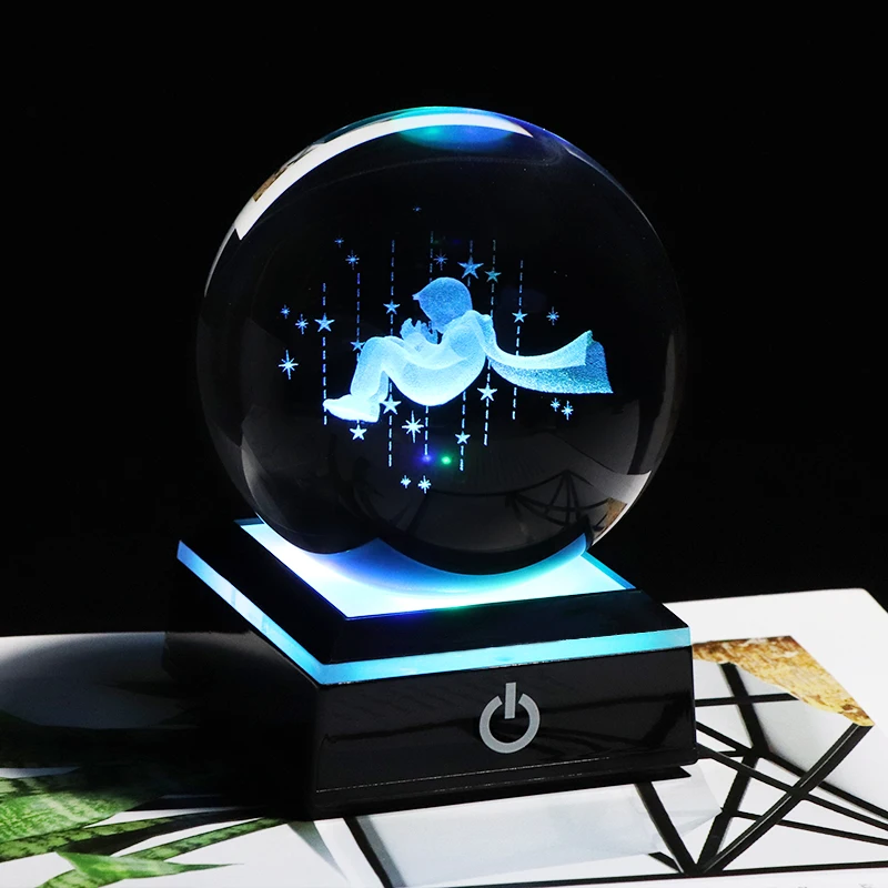 

8 см K9 Хрустальный 3D лазерный гравировальный шар для маленького мальчика, Миниатюрный Глобус с светодиодный светильник, прикроватный Ночной светильник, подарок для детей