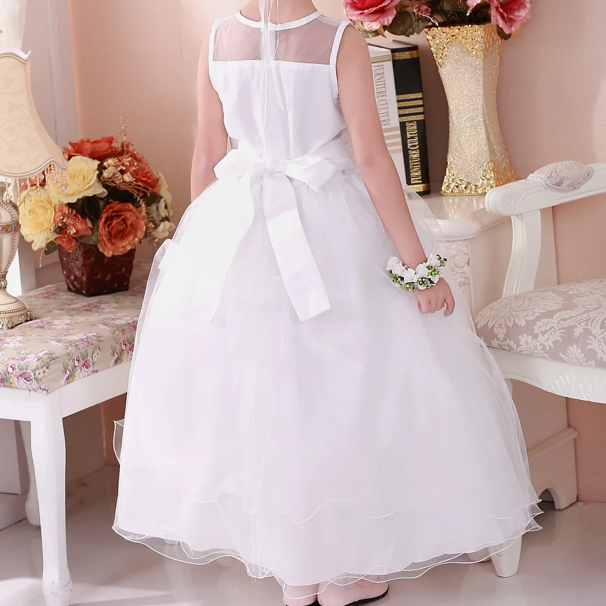 Детское белое платье для выпускного вечера длиной до щиколотки рождественское