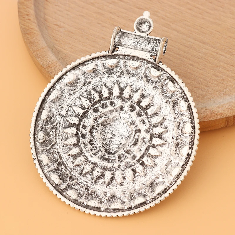 5pcs/Lot Tibetan Silver Large Tribal Boho Bohemian Medallion Round Charms Pendants for Necklace Jewelry Making Accessories