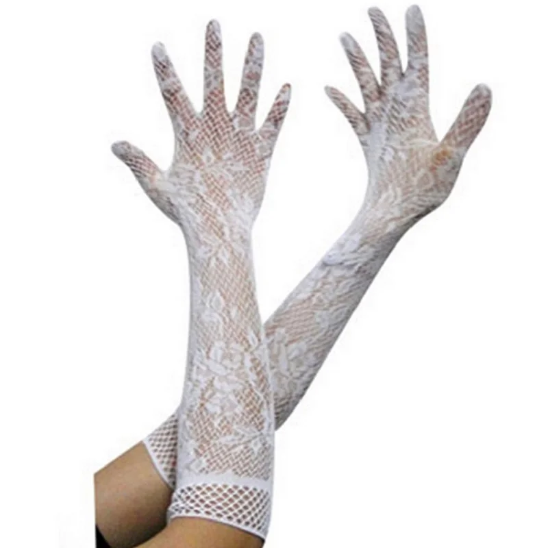 

Lace Solid Colors Women Gloves Girl Elastic Hip-hop Super Long Mitten Transparent Lace Cutout High Stretch Gloves Party Guantes