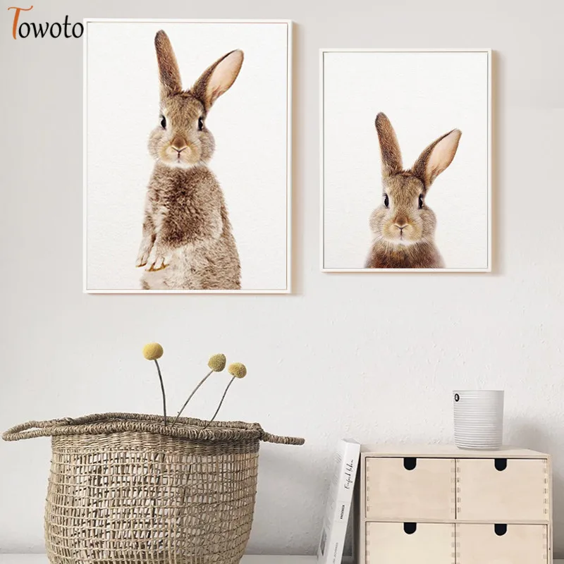 Постер "Милые картины кроликов для детской комнаты" с изображением кроликов-печатей на холсте. Декоративное изображение для стены в стиле унисекс для гостиной комнаты.