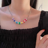 mengjiqiao 2021 fashion colorful irrepearl beads necklaces for women ladies trendy metal link chain necklace party jewelry