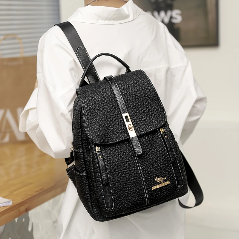 Клетчатый женский кожаный рюкзак модные школьные ранцы для девочек большой