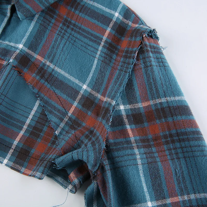 

2021 Newest Women Personality Fashion Shirts 2 Piece Set Patchwork Tank Tops Plaid Long Sleeve Gothic Blusas Roupas Femininas