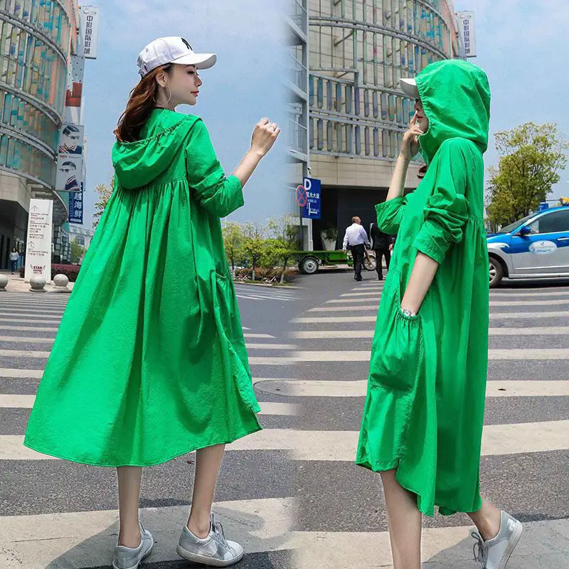 2021 Women Summer Hooded Clothing women femme Fashion Plus Size Loose Sunscreen Thin Coat Long Sleeve Beachwear Trench Jacket | Женская