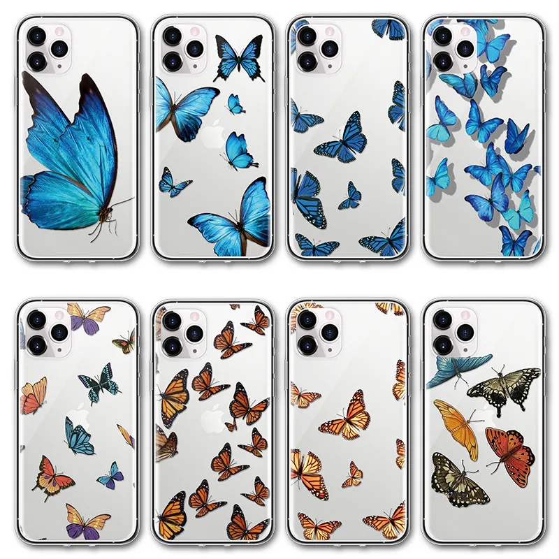 Прозрачный чехол для телефона с бабочкой iPhone 11 Pro Max 5 5S SE 2 2020 6 6S 7 8 Plus 10 XR X XS мягкие