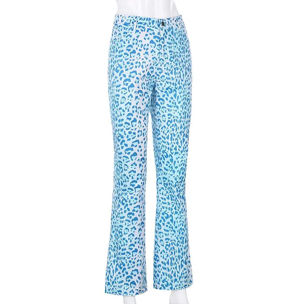 

80% HOT SALESï¼ï¼ï¼Women Fashion High Waist Leopard Print Pockets Straight Trousers Cargo Pants