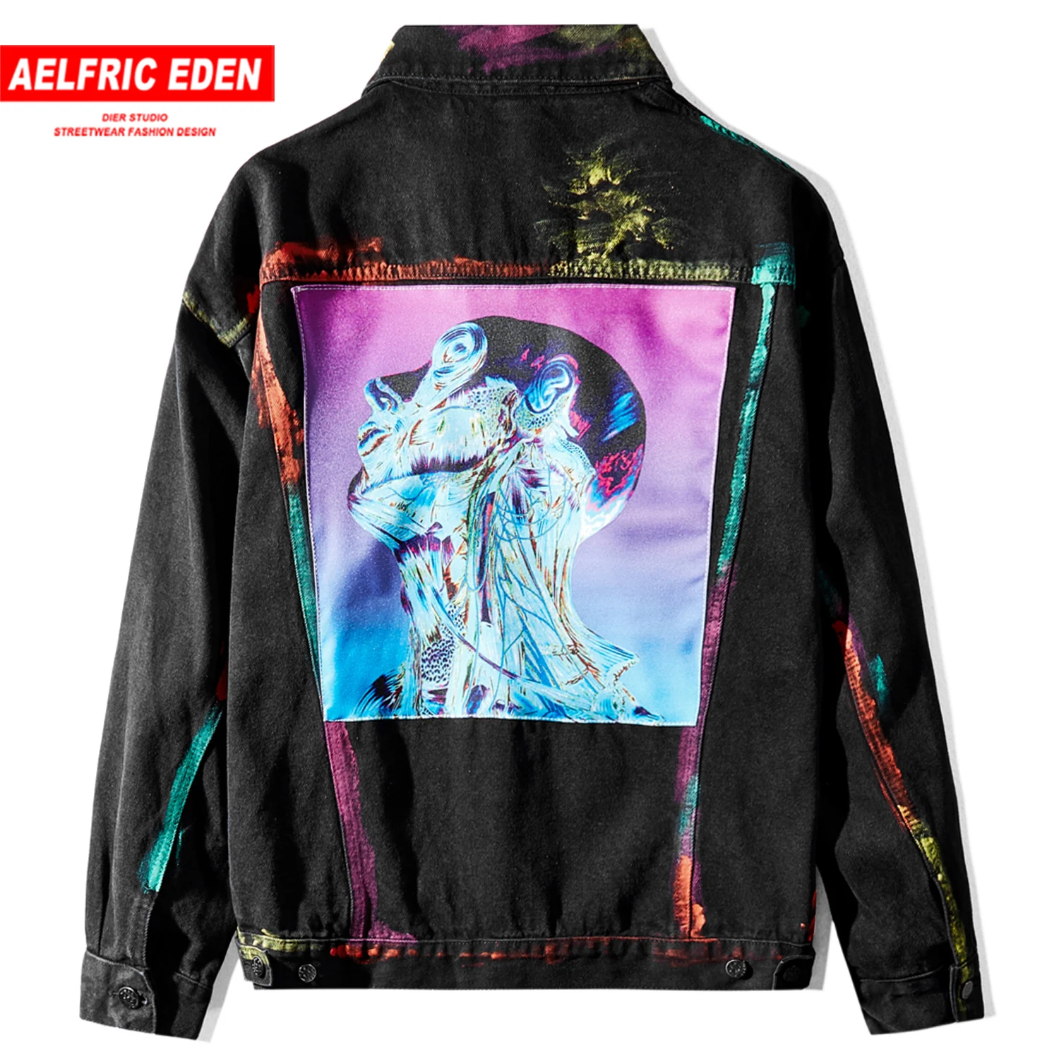 Aelfric Eden мужские джинсовые куртки с креативным принтом 2019 Харадзюку хип хоп стиль