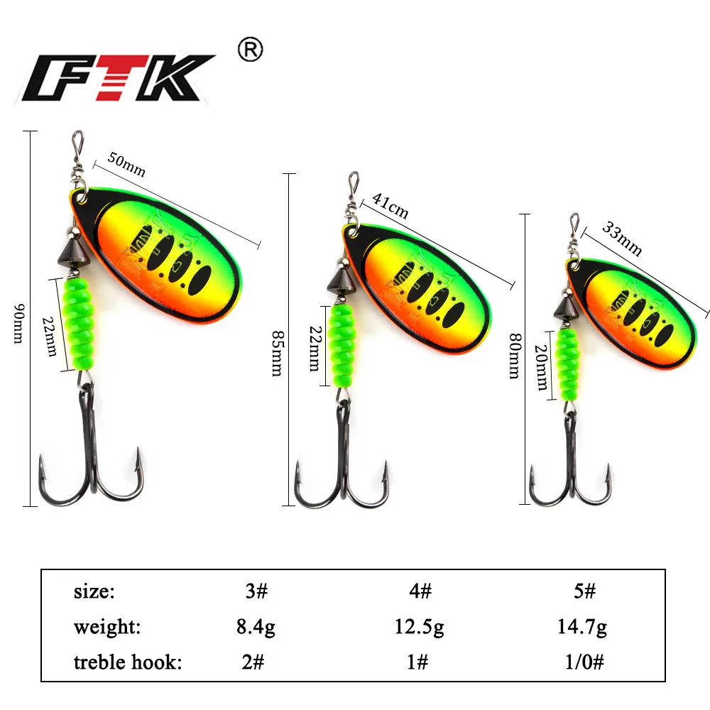 FTK Fishing Lure Willow Spinner Bait 8.4g12.5g14.7g Copper Size 3#-5# With 35647-BR Treble Hook 2#-1/0# hard lure