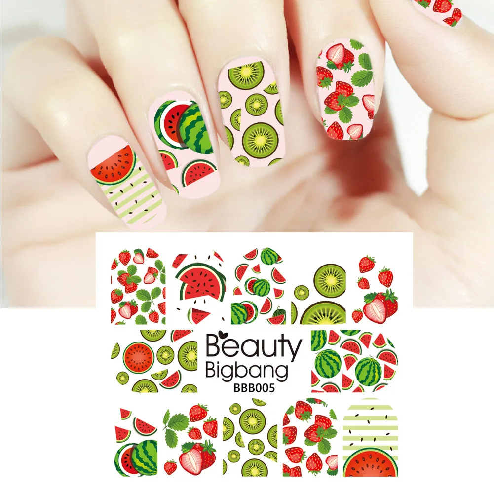 

BEAUTYBIGBANG 1 Sheet Fruit Design Nail Art Sticker Water Transfer Decals Summer Watermelon Kiwifruit Tips Decoration
