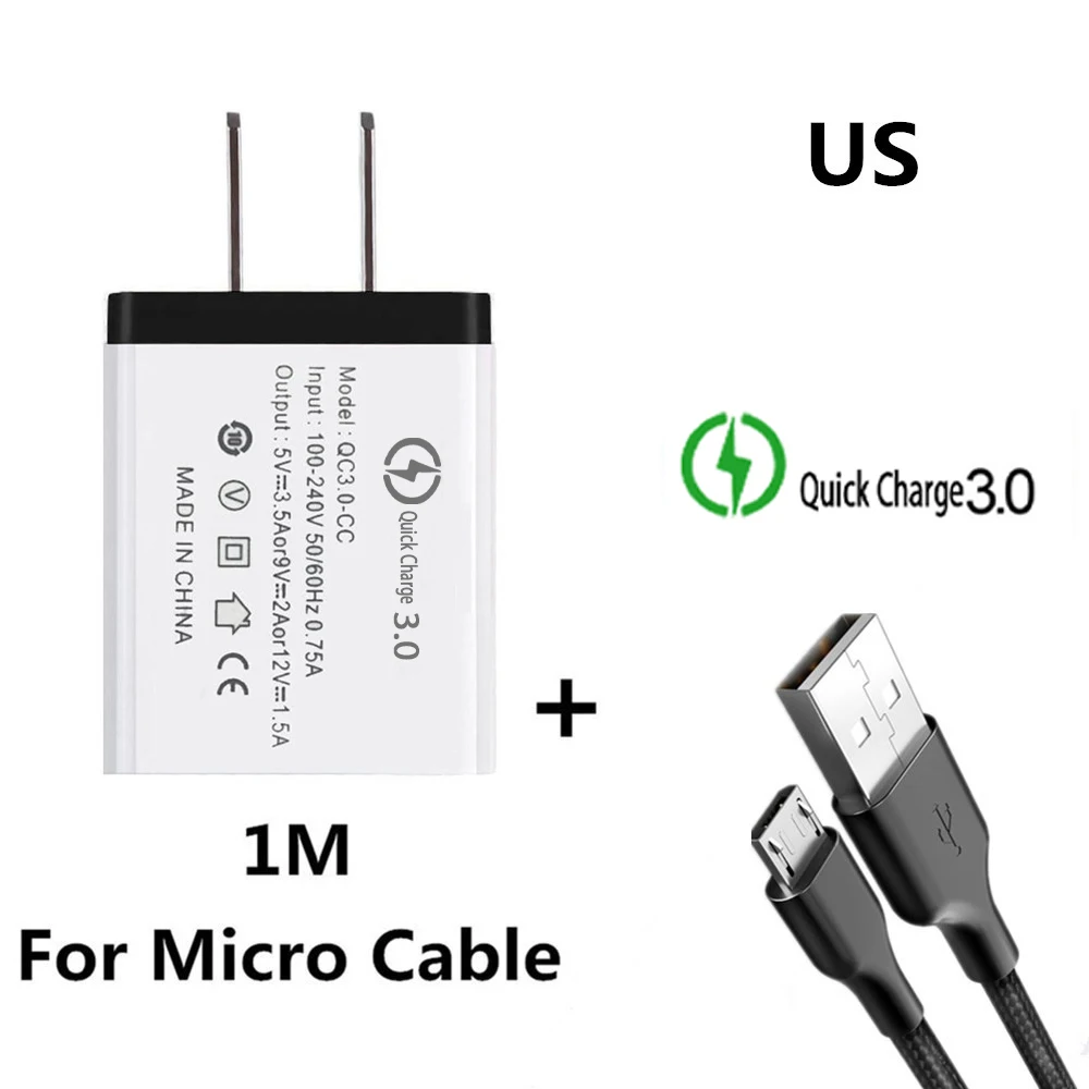 18 Вт ЕС/США Быстрая зарядка QC 3,0 USB телефонный кабель для зарядного устройства быстрое зарядное устройство настенное зарядное устройство для samsung Xiaomi huawei Android микро-кабели