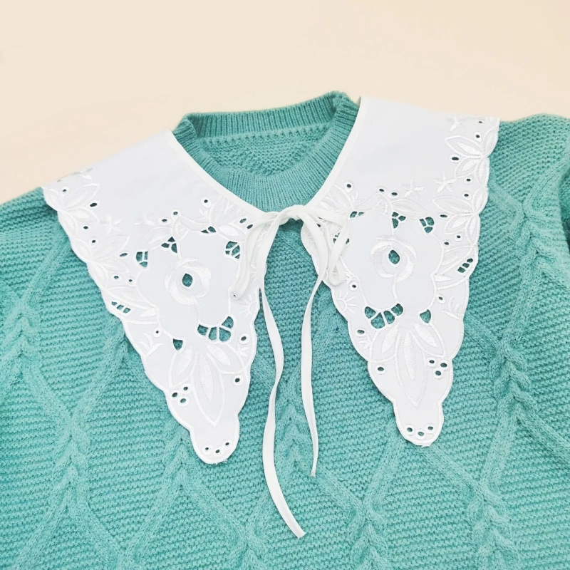 

Lace Shawl Hollow Fake Collar Female Shirt Floral False Collars Ladies Detachable Half Shirt Lapel Blouse Wrap Decor