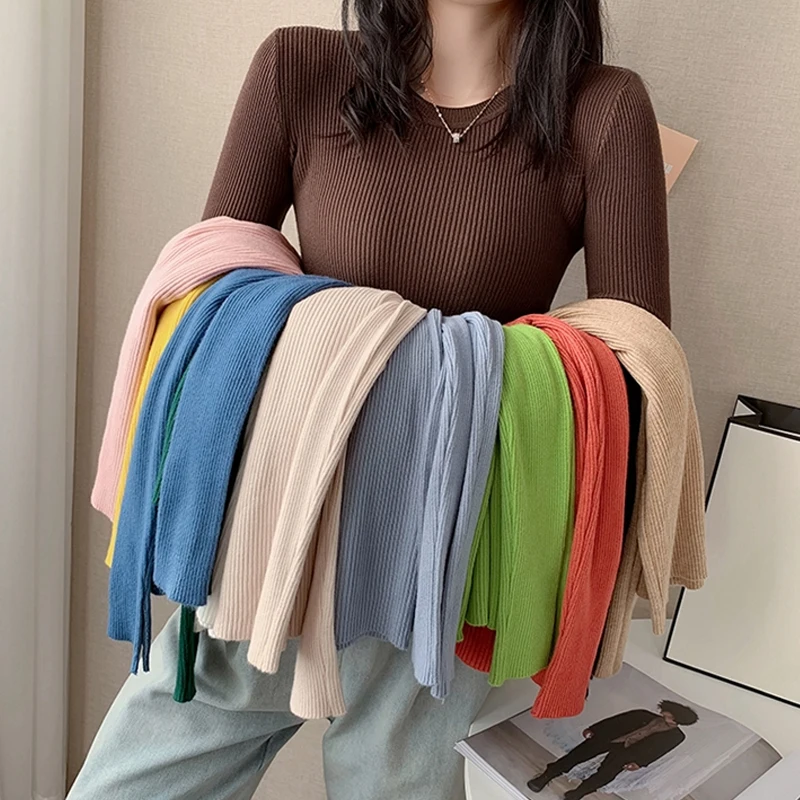 

Осень-зима 2021, свитер с длинным рукавом, женские пуловеры, однотонный черный, белый вязаный свитер с круглым вырезом, Базовые Женские топы дл...